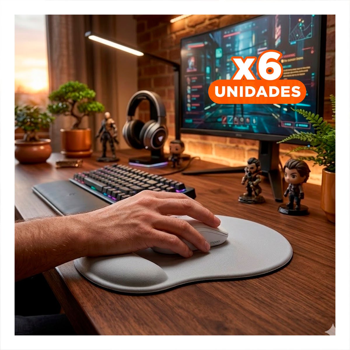 PACK6 SOPORTE GEL ERGONOMICO GRIS CON DISENO COMODO PARA USO DIARIO EN PC Y+REGALO STICKER - 1