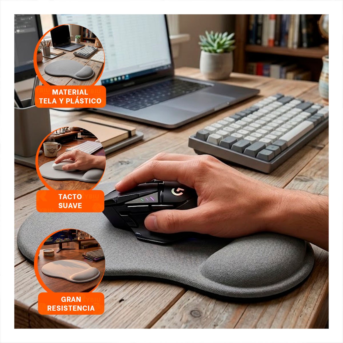 PACK6 SOPORTE GEL ERGONOMICO GRIS CON DISENO COMODO PARA USO DIARIO EN PC Y+REGALO STICKER - 3