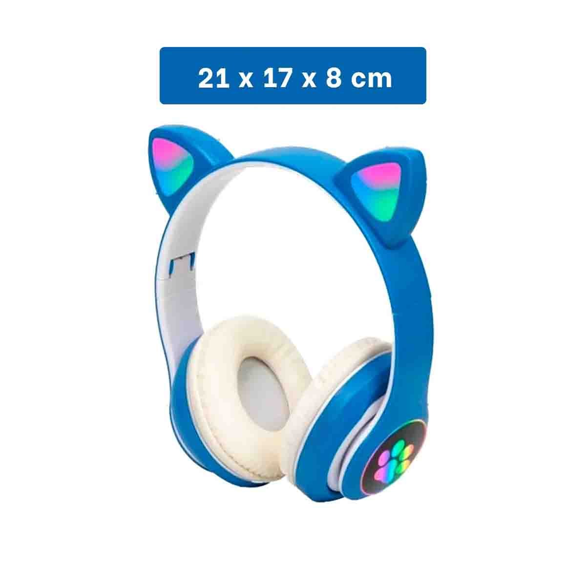PACK2 HEADSET INALAMBRICO TIPO GATO CON LUCES CON HUELLITAS PARA ACTIVIDAD AZUL Y+PAPEL REGALO - 4