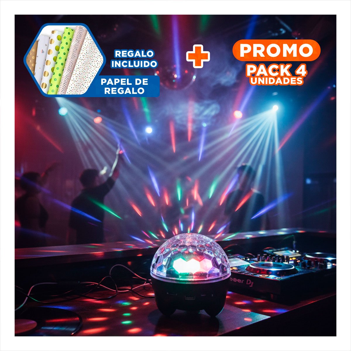 PACK4 BOCINA PORTATIL CON LAMPARA Y EFECTOS DE LUCES NEGRO DE DISCOTECA Y+PAPEL REGALO - 1