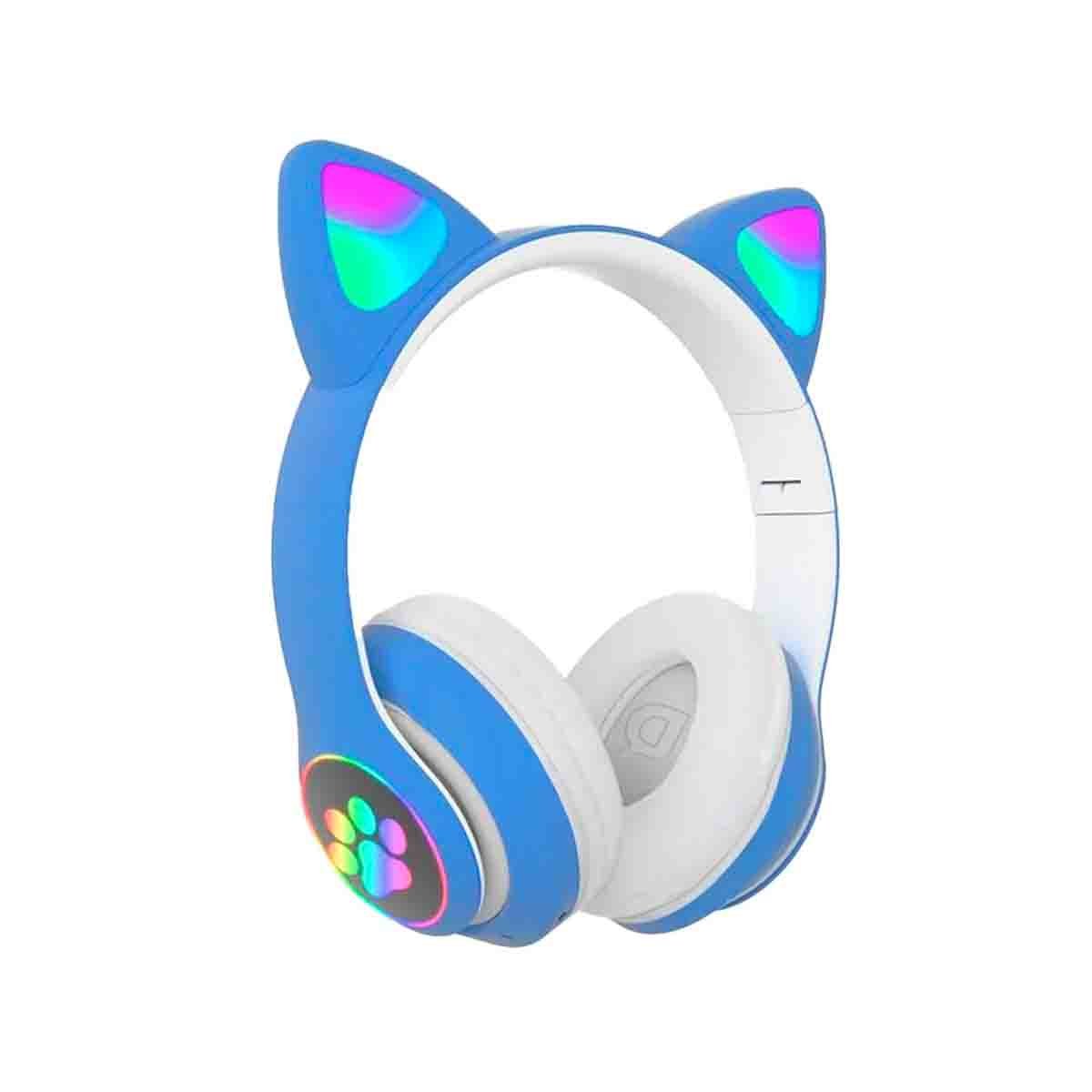 PACK4 AURICULAR STEREO TIPO GATO CON LUCES CON HUELLITAS PARA DIVERSION AZUL Y+PAPEL REGALO - 3