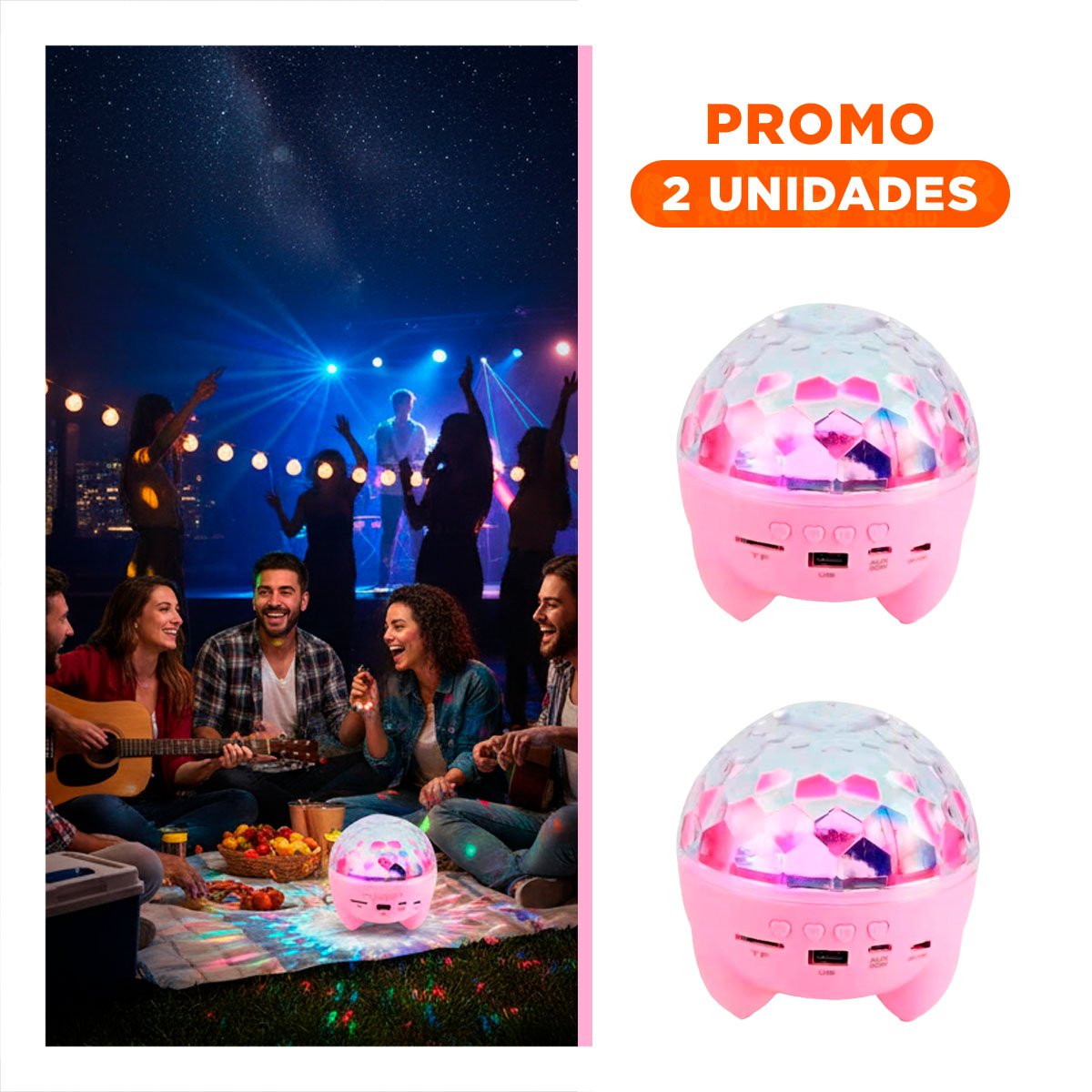 PACK2 ALTAVOZ PORTATIL CON LAMPARA Y EFECTOS DE LUCES ROSADO DE DISCOTECA CON PATITAS - 1