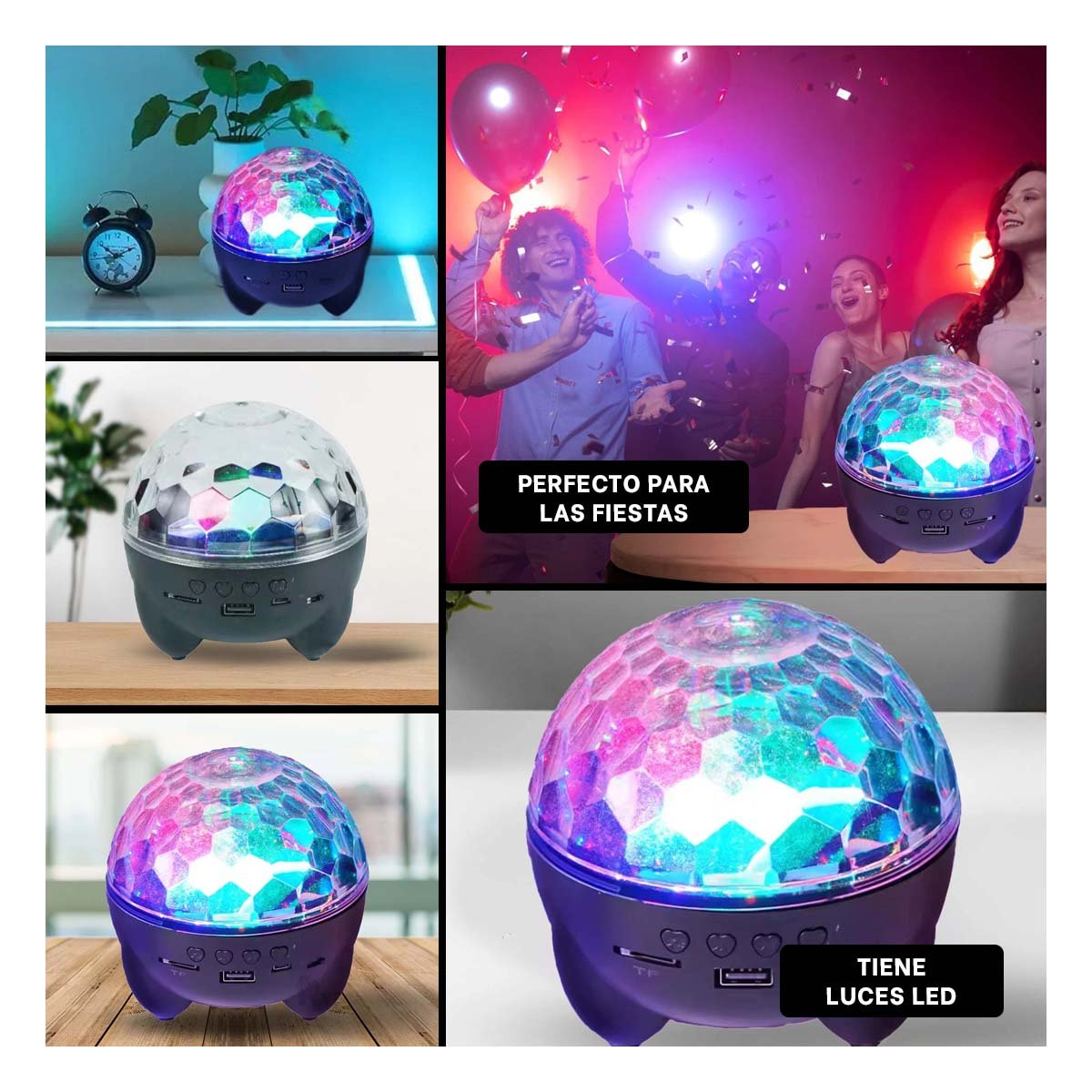 PACK4 PARLANTE MUSICA CON LAMPARA LED Y PROYECTOR COLOR NEGRO Y+REGALO STICKER - 2