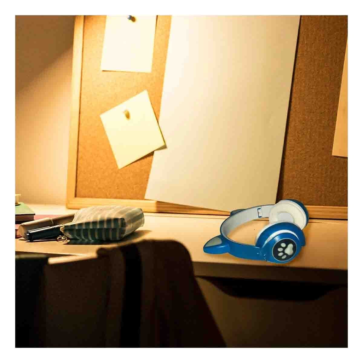 AUDIFONOS TIPO GATO CON LUCES CON HUELLITAS PARA MUSICA Y DIVERSION AZUL - 2