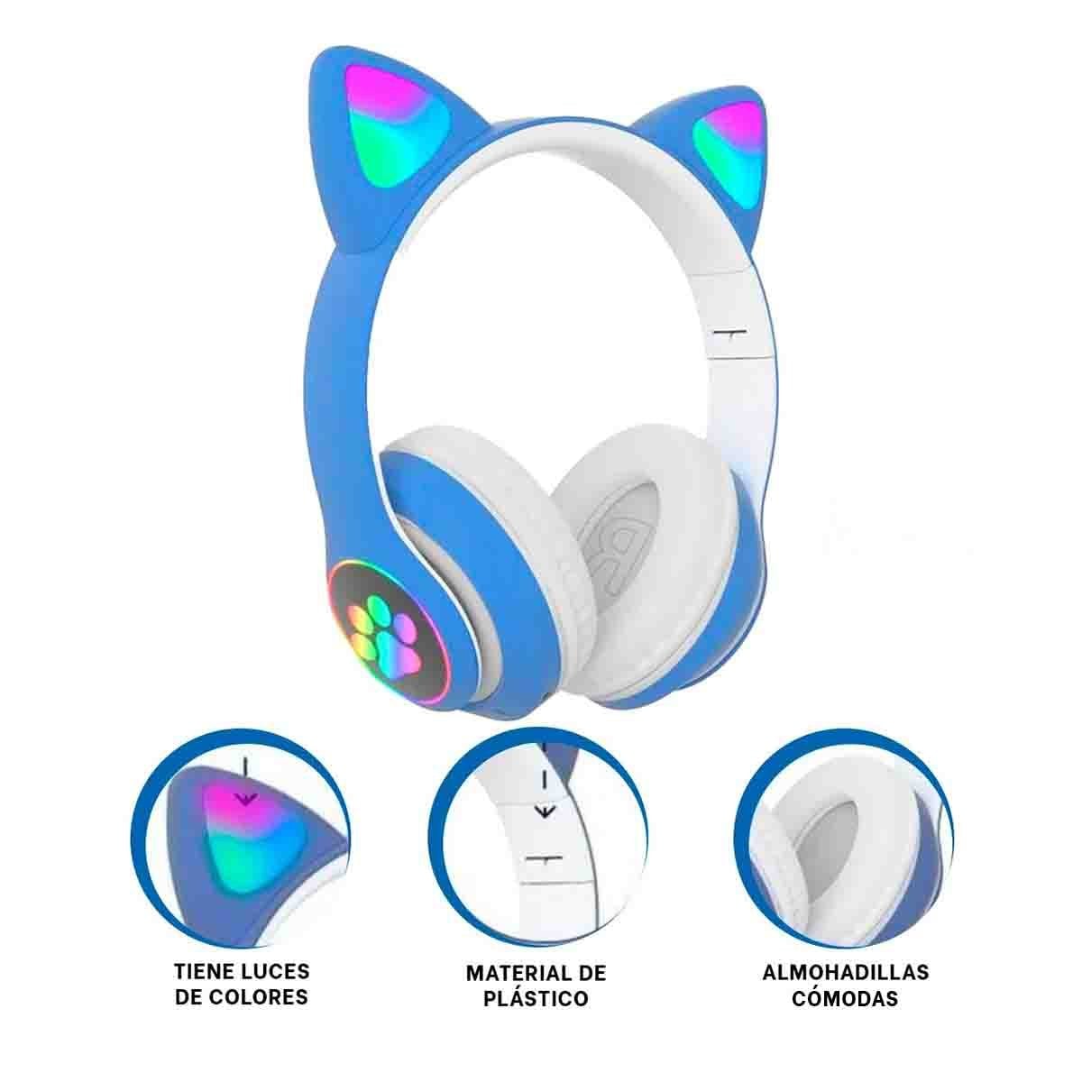 AUDIFONOS TIPO GATO CON LUCES CON HUELLITAS PARA MUSICA Y DIVERSION AZUL - 3