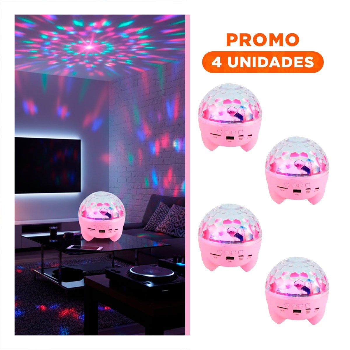 PACK4 PARLANTE LED CON LAMPARA Y PROYECTOR DE ESTRELLAS COLOR ROSADO Y+REGALO STICKER - 1