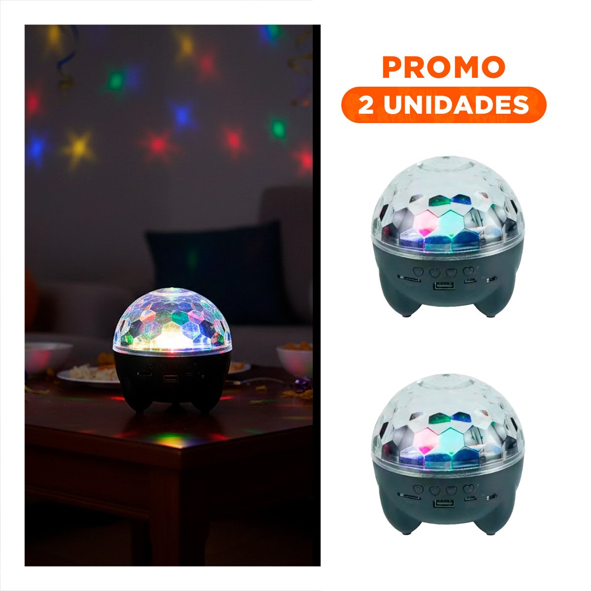 PACK2 ALTAVOZ BLUETOOTH CON LAMPARA Y EFECTOS DE COLORES NEGRO DE DISCOTECA CON PATITAS - 1