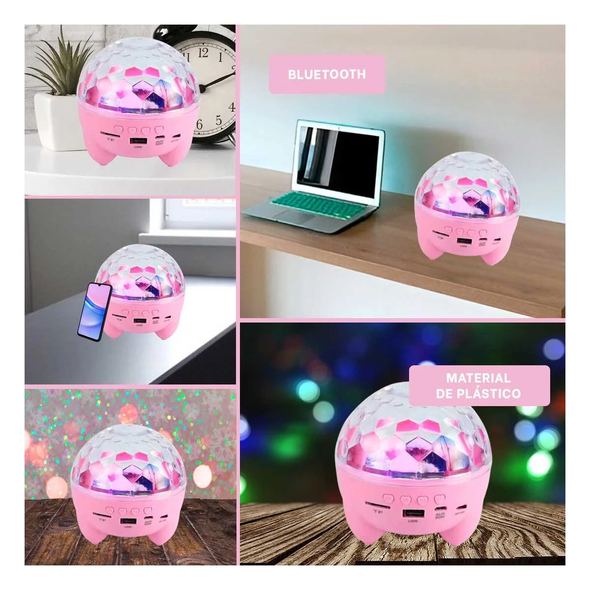PACK6 SONIDO LAMPARA LED CON PROYECTOR COLOR ROSADO Y+PAPEL REGALO - 3