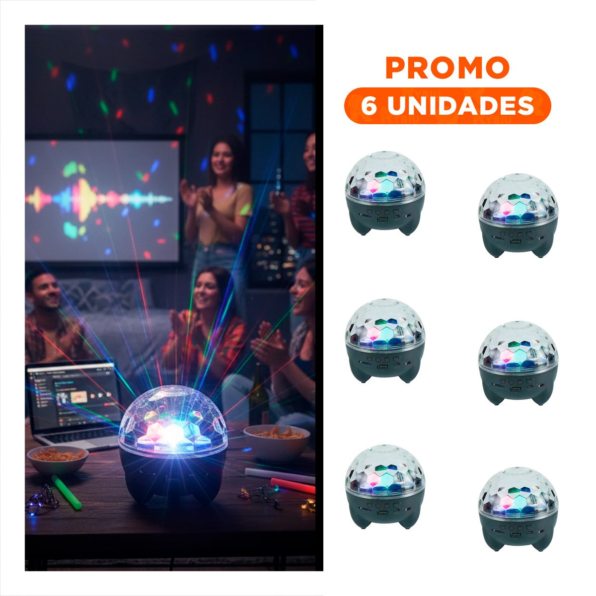 PACK6 ALTAVOZ PORTATIL CON LAMPARA Y EFECTOS DE COLORES NEGRO CON PATITAS - 1