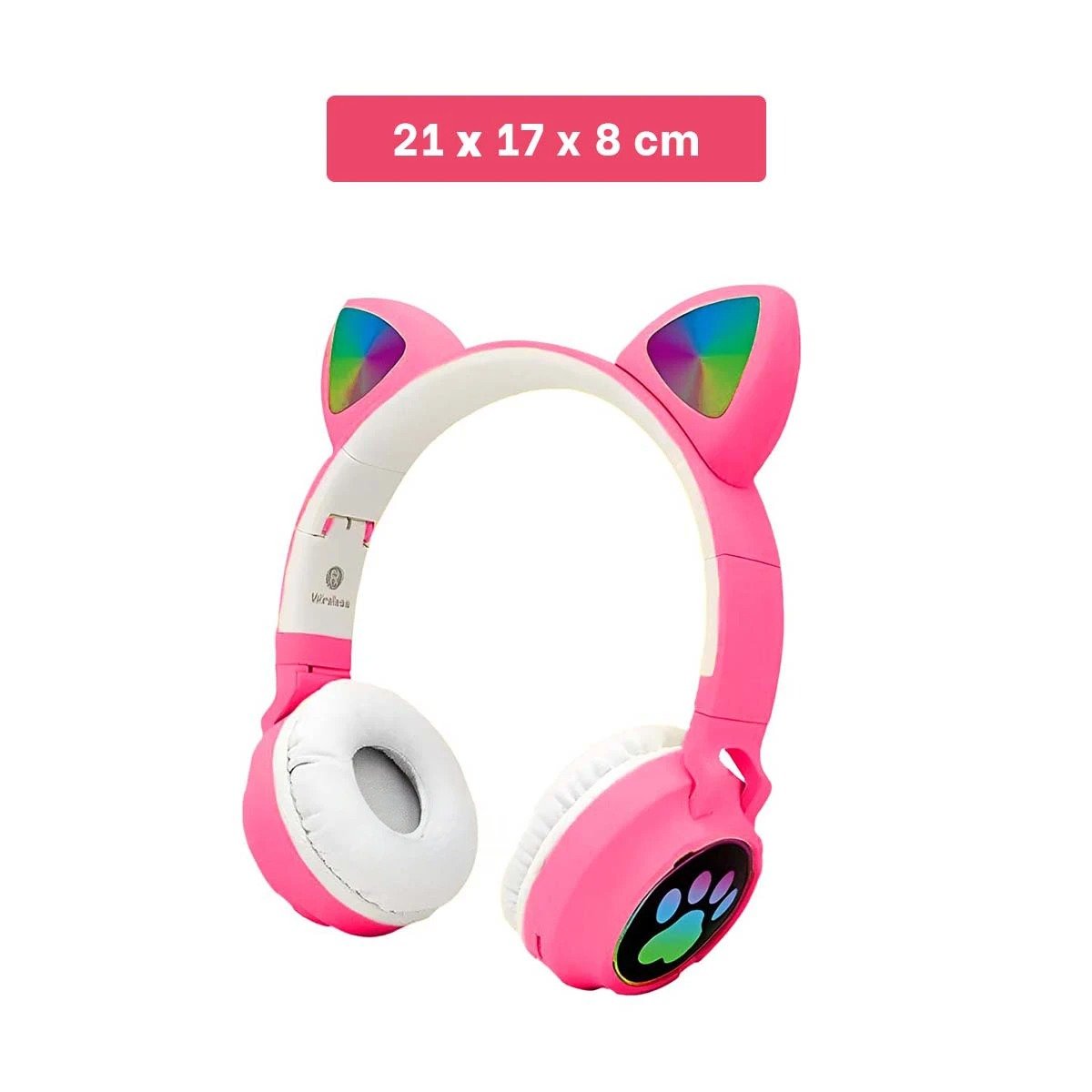 PACK6 AURICULAR WIRELESS TIPO GATO CON LUCES CON HUELLITAS COLOR FUCSIA Y+PAPEL REGALO - 4