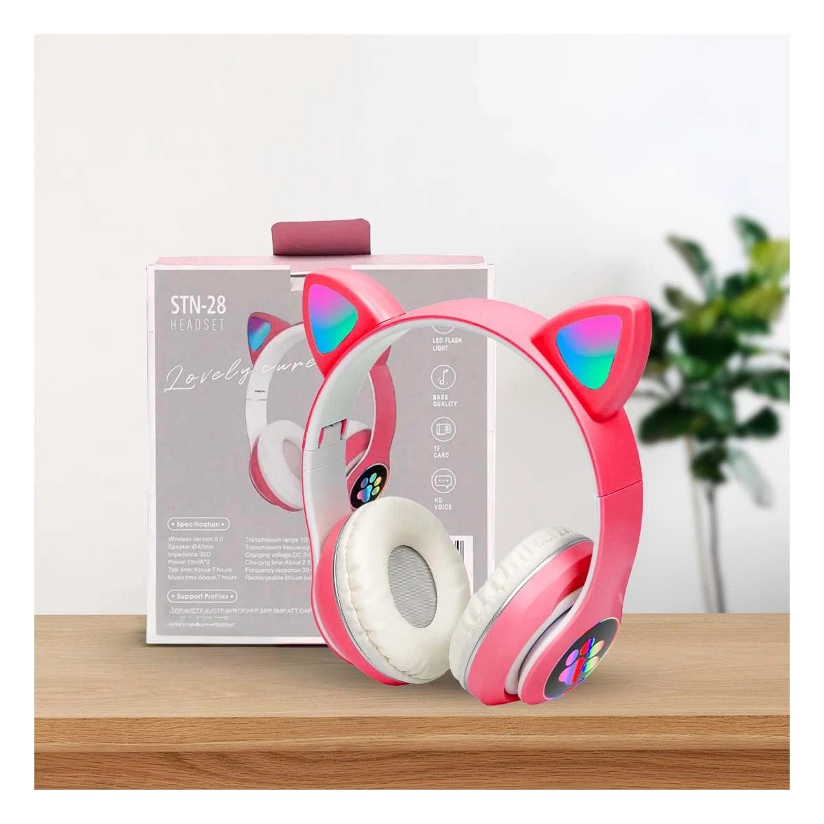 PACK2 CASCOS WIRELESS TIPO GATO CON LUCES CON HUELLITAS PARA MUSICA FUCSIA Y+REGALO STICKER - 3