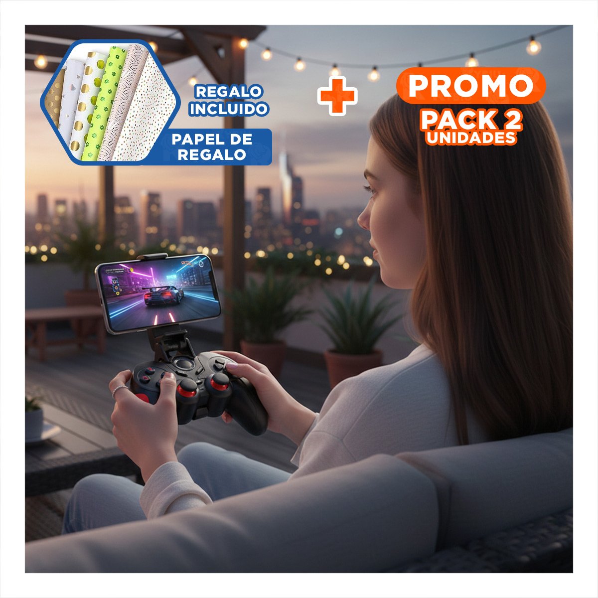 PACK2 CONTROL GAMER INALAMBRICO DE DISEÑO MODERNO Y COMODIDAD COLOR NEGRO ROJO Y+PAPEL REGALO - 1