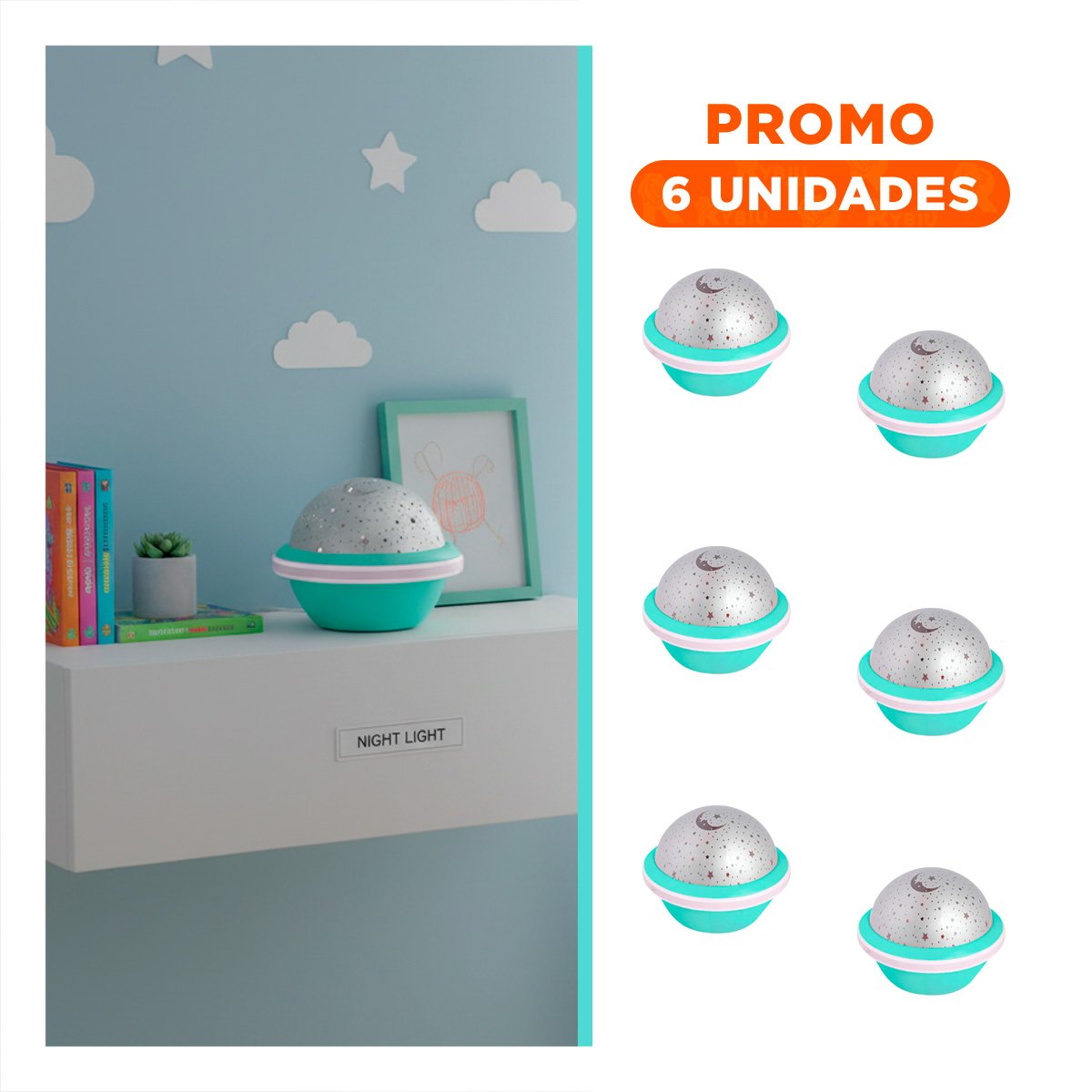 PACK6 PROYECTOR DE AMBIENTE GIRATORIO DE GALAXIA VERDE AGUA LED - 1