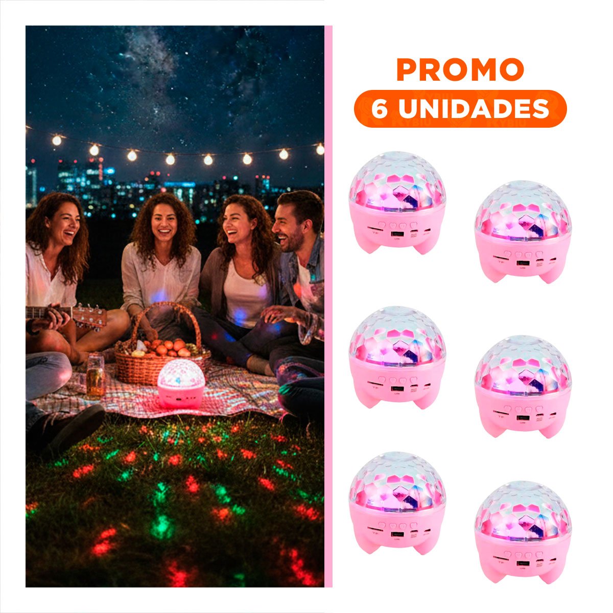 PACK6 ALTAVOZ MUSICA CON LAMPARA Y EFECTOS DE LUCES ROSADO DE DISCOTECA CON PATITAS - 1