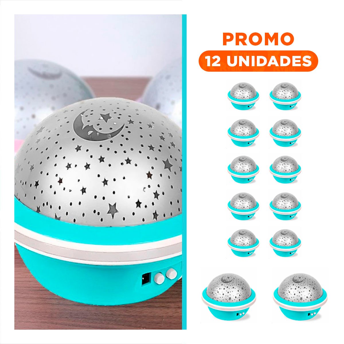 PACK12 LUZ LED GIRATORIA GALAXIA COLOR CELESTE PARA HABITACION Y+REGALO STICKER - 1