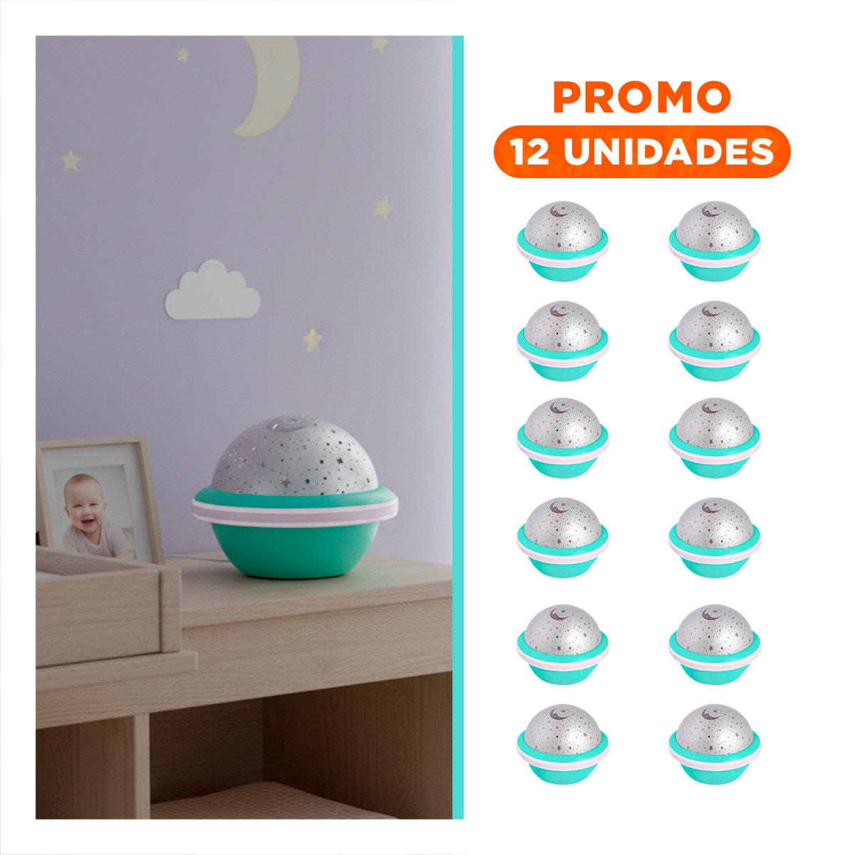 PACK12 LUZ LED GIRATORIA GALAXIA COLOR VERDE AGUA PARA HABITACION Y+REGALO STICKER - 1
