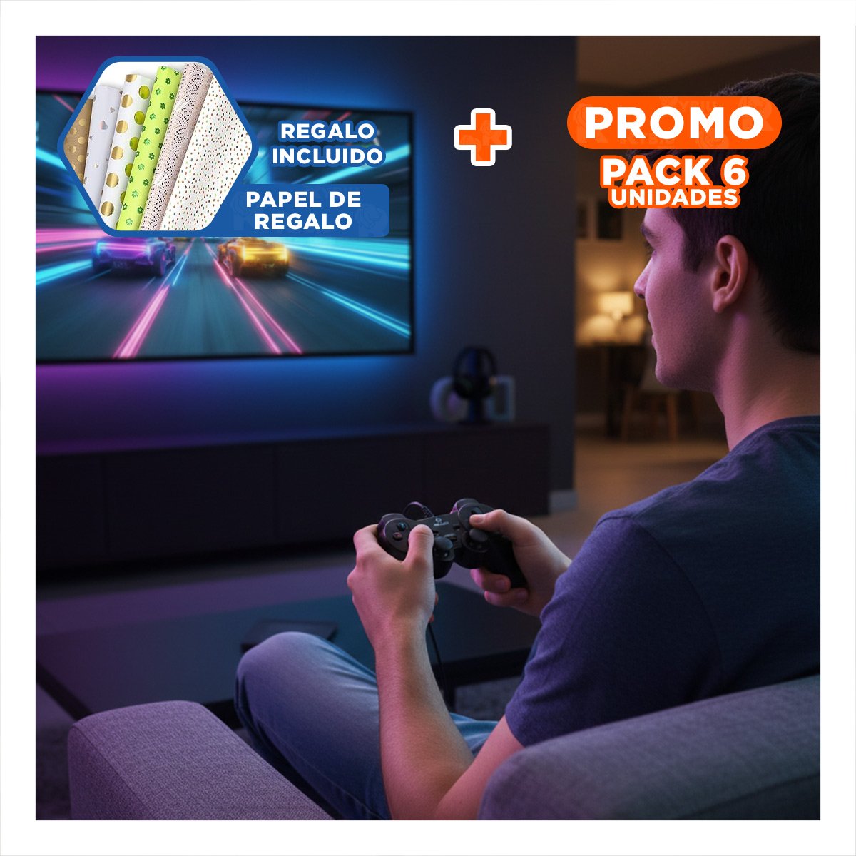 PACK6 JOYSTICK GAMER COMPATIBLE CON DIFERENTES PLATAFORMAS COLOR NEGRO Y+PAPEL REGALO - 1