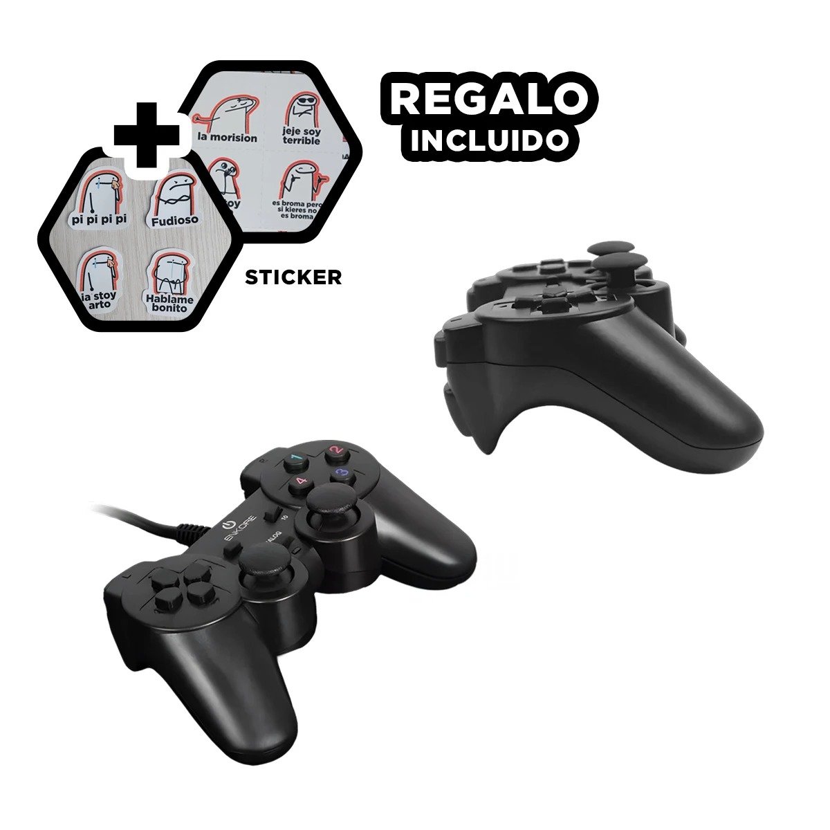 CONTROL GAMER CON DISEÑO ERGONOMICO Y FUNCIONES AVANZADAS COLOR NEGRO Y+REGALO STICKER - 1