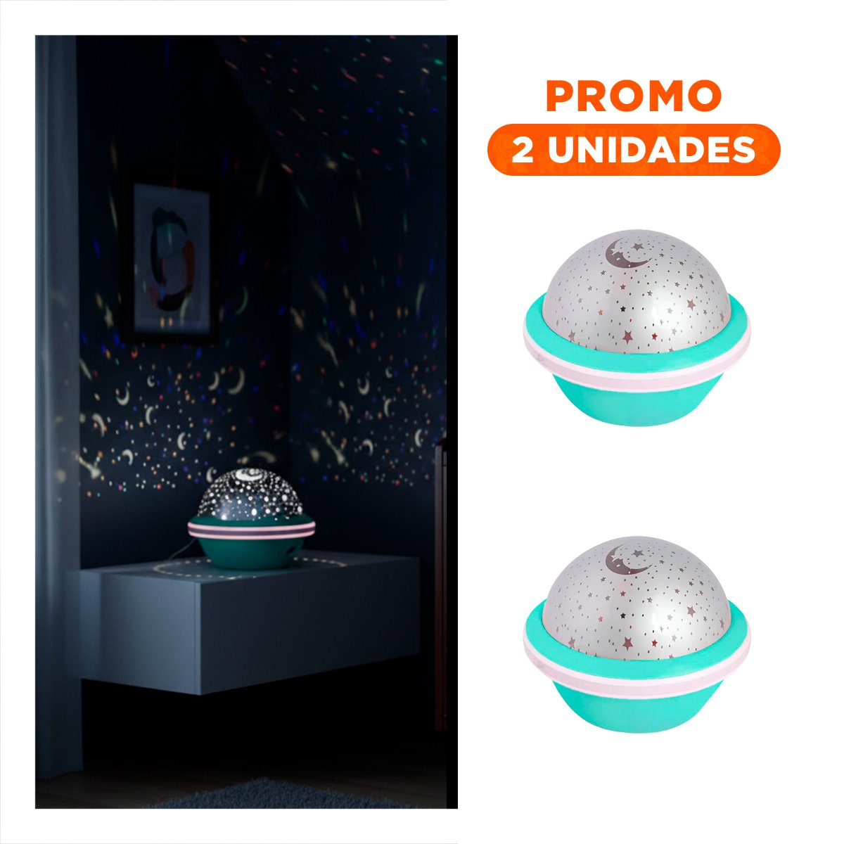PACK2 FOCO PROYECTOR GIRATORIO DE GALAXIA VERDE AGUA PARA DORMITORIO - 1