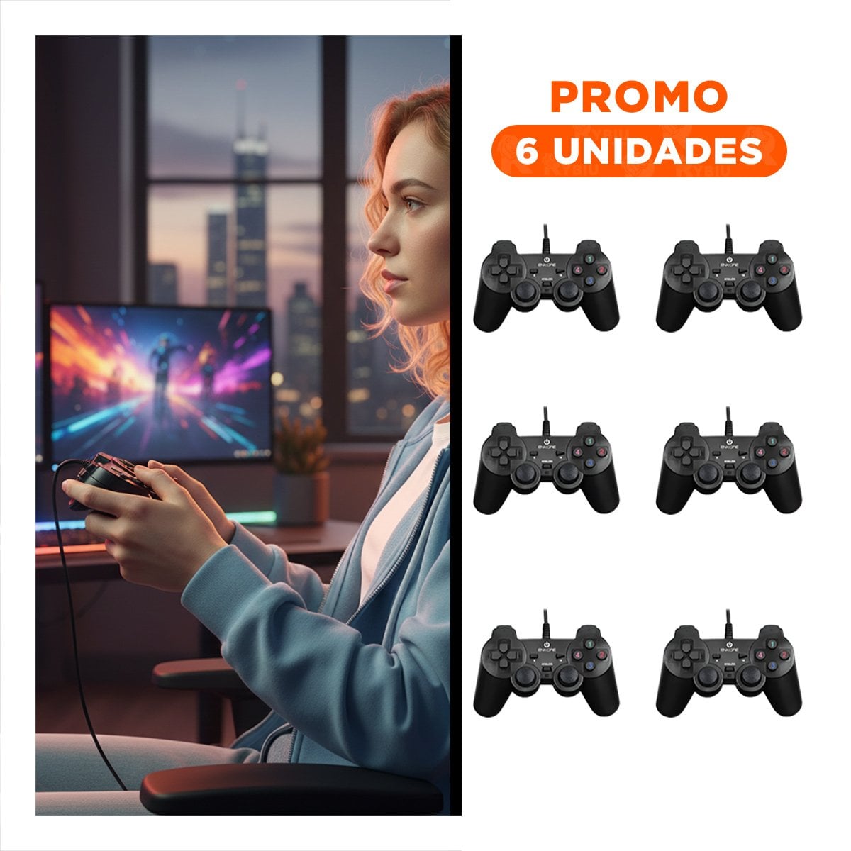 PACK6 MANDO GAMER ERGONOMICO Y LIGERO NEGRO - 1