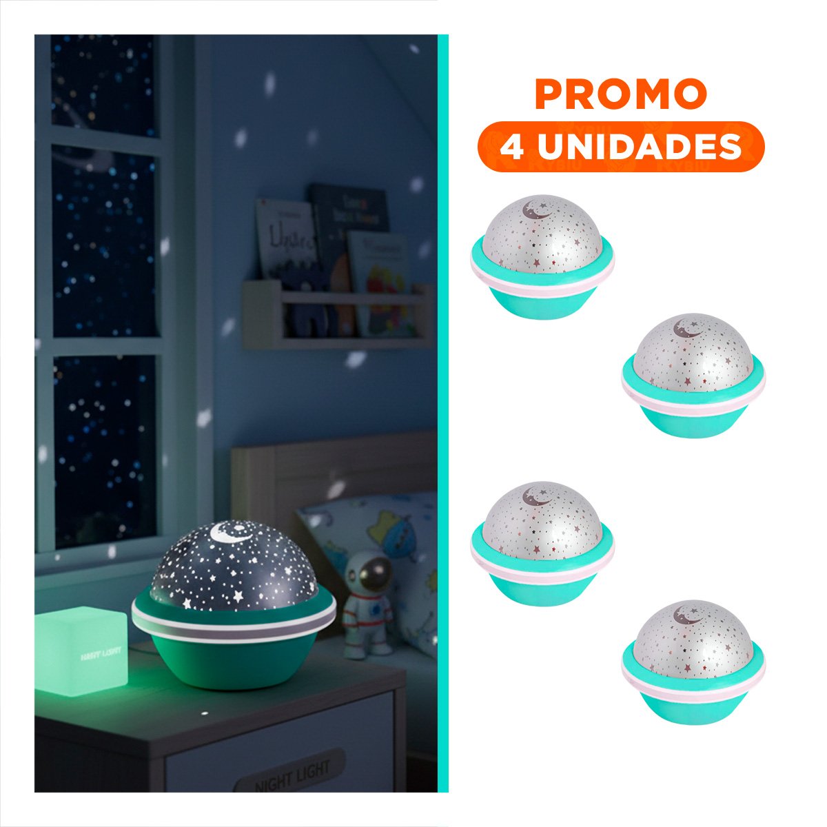 PACK4 LUZ PROYECTORA DE CIELO COLOR VERDE AGUA PARA HABITACION Y+REGALO STICKER - 1
