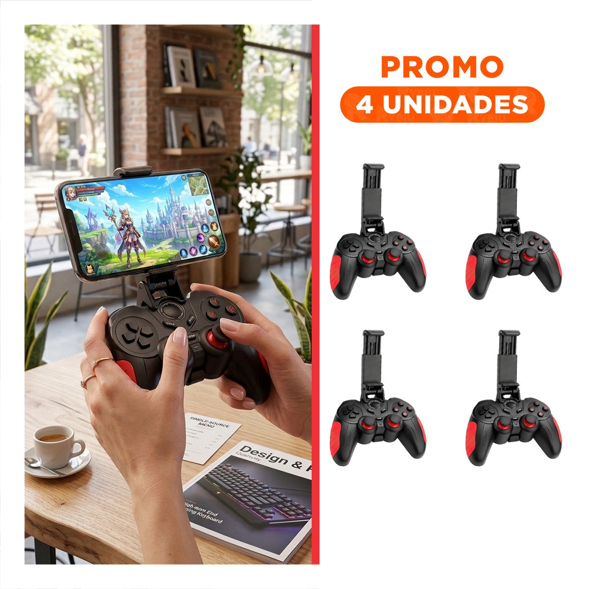 PACK4 CONTROL GAMER CON VIBRACION Y BOTONES MULTIFUNCION COLOR NEGRO ROJO Y+REGALO STICKER - 1