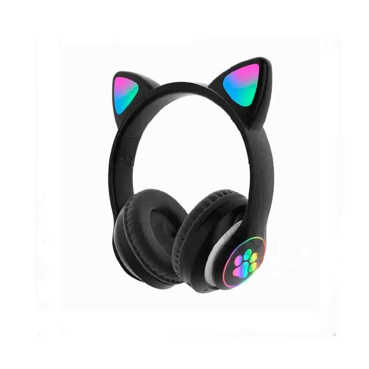 PACK2 CASCOS WIRELESS TIPO GATO CON LUCES CON HUELLITAS PARA MUSICA NEGRO Y+REGALO STICKER - 2