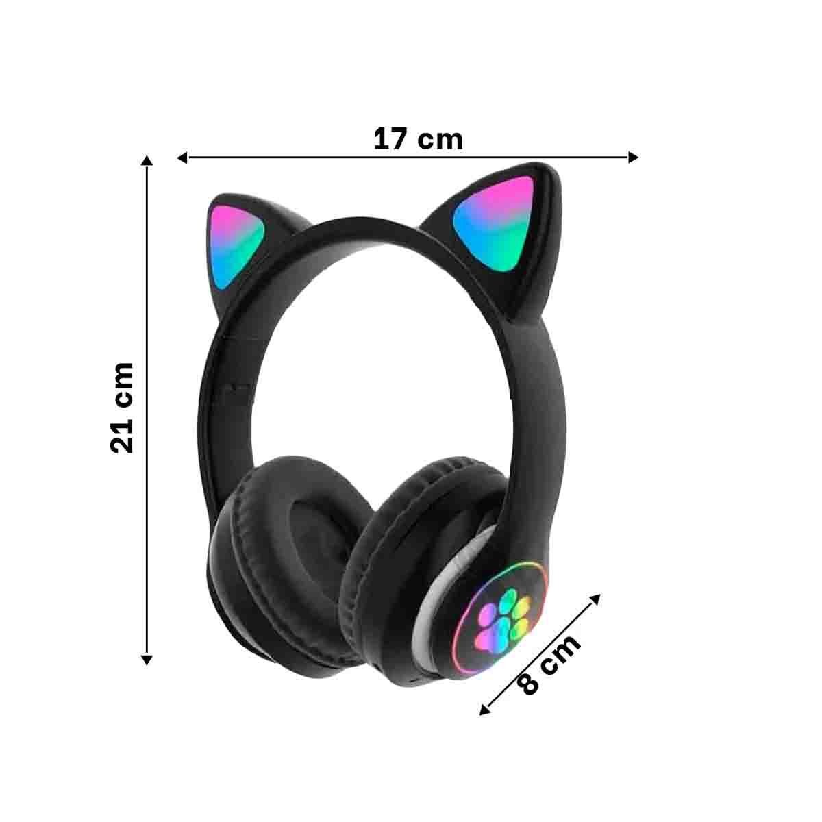 PACK2 CASCOS WIRELESS TIPO GATO CON LUCES CON HUELLITAS PARA MUSICA NEGRO Y+REGALO STICKER - 4