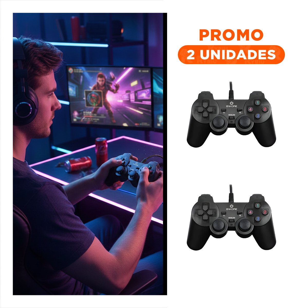PACK2 JOYSTICK GAMER CON BOTONES PROGRAMABLES Y ALTA SENSIBILIDAD NEGRO - 1