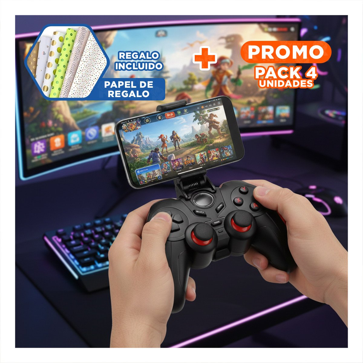 PACK4 JOYSTICK GAMER DE ALTA VELOCIDAD Y PRECISIÓN NEGRO ROJO Y+PAPEL REGALO - 1