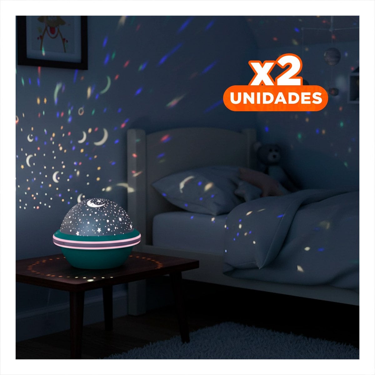 PACK2 ILUMINACION LED GIRATORIA GALAXIA VERDE AGUA PARA CASA Y+REGALO STICKER - 1