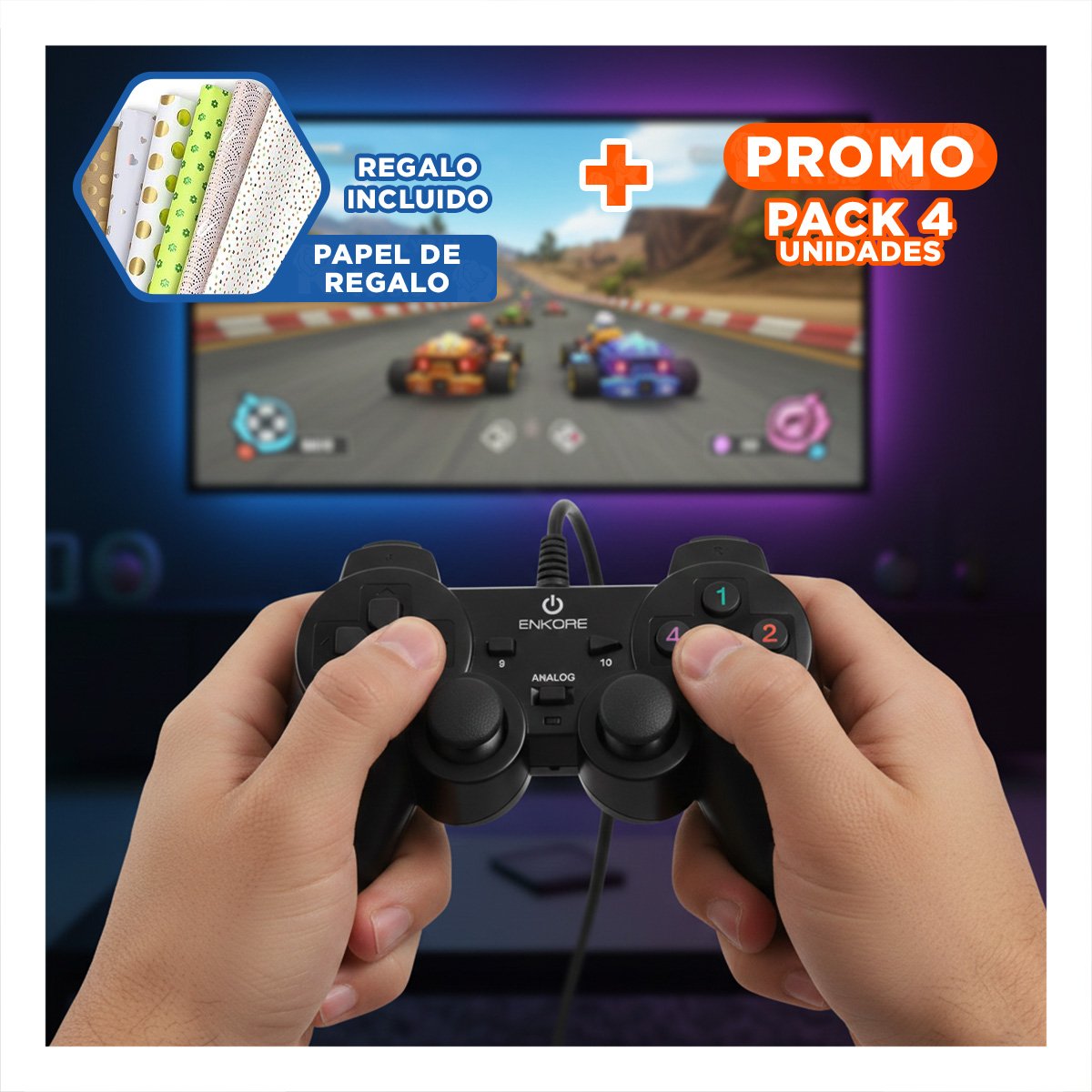 PACK4 JOYSTICK GAMER DE ALTA VELOCIDAD Y PRECISIÓN NEGRO Y+PAPEL REGALO - 1