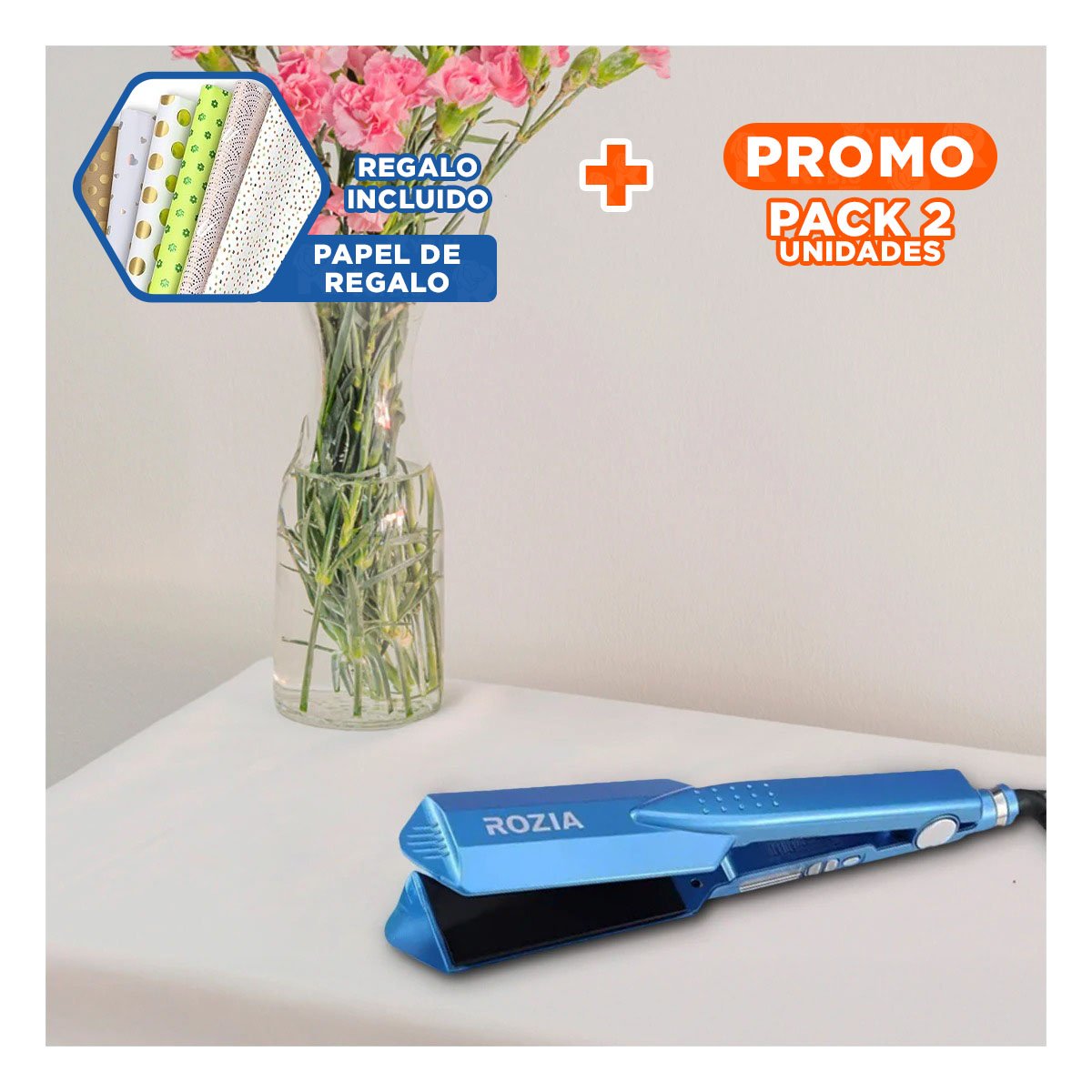 PACK2 ALISADOR PLACAS CERAMICAS CABELLO 2 PULGADAS PELO LISO RAPIDO Y+PAPEL REGALO - 1