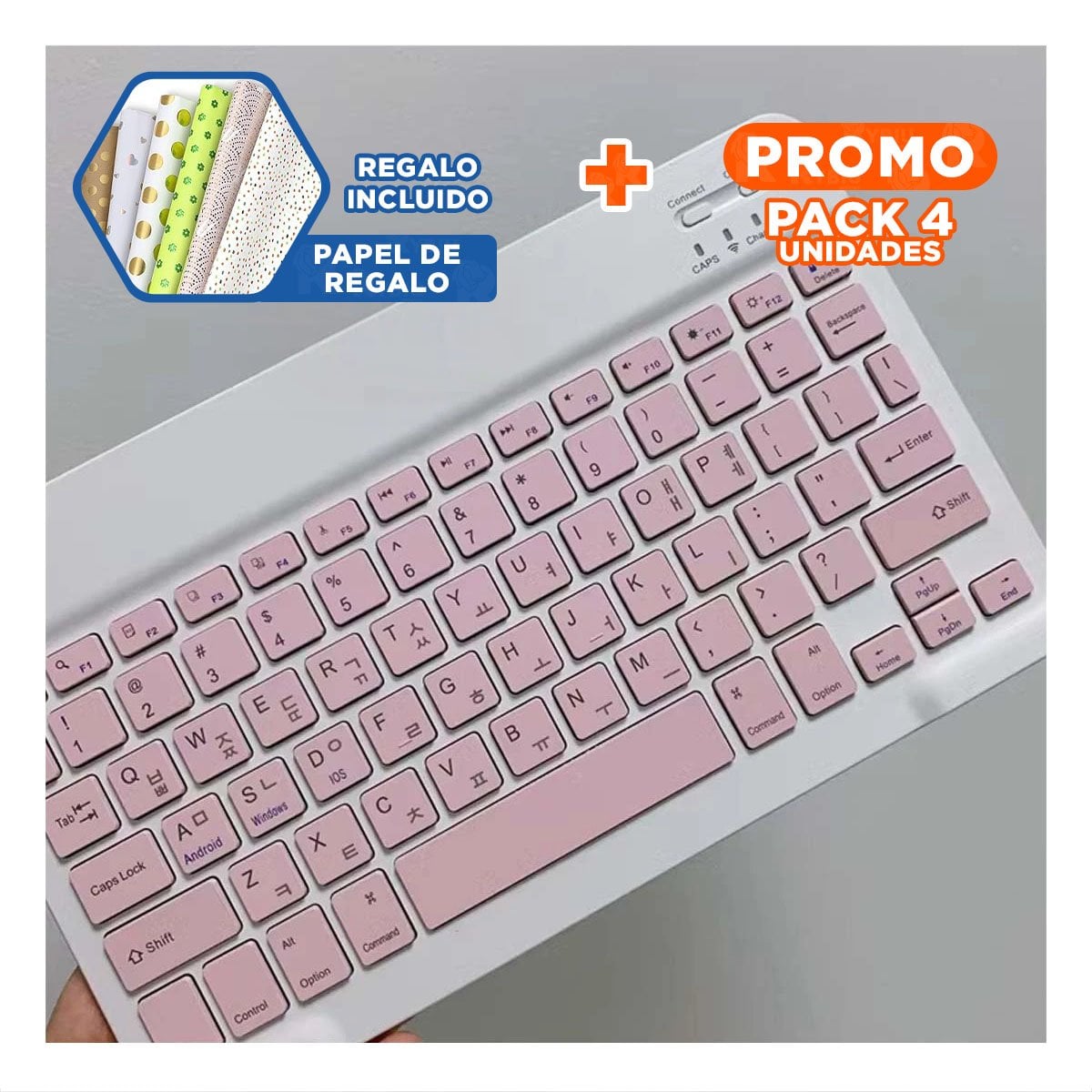 PACK4 DISPOSITIVO MOUSE Y TECLADO INALAMBRICO ROSADO USO CONSTANTE CASA Y+PAPEL REGALO - 1