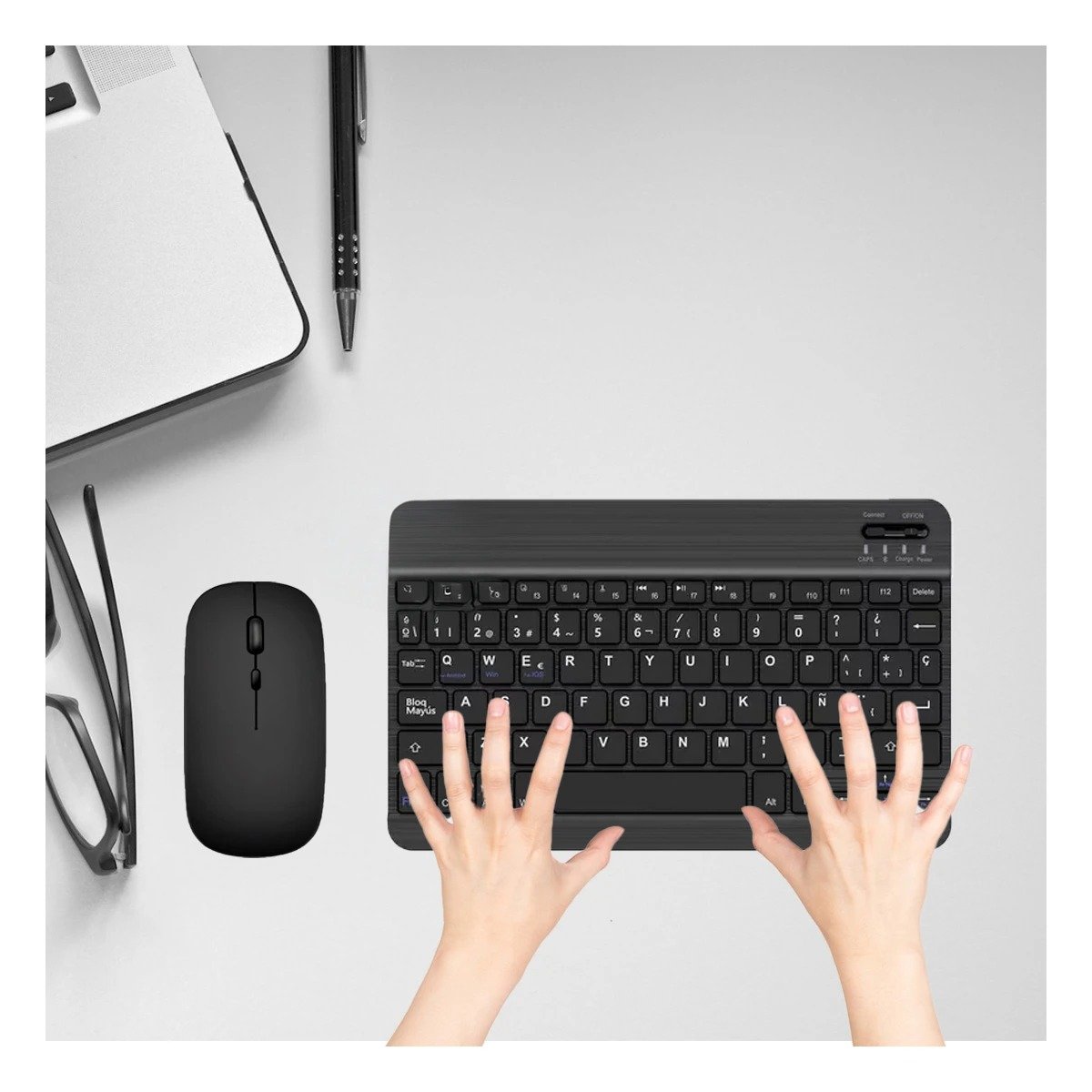 PACK2 EQUIPO TECLADO Y MOUSE NEGRO INALAMBRICO PORTATIL USO CONTINUO Y+REGALO STICKER - 3