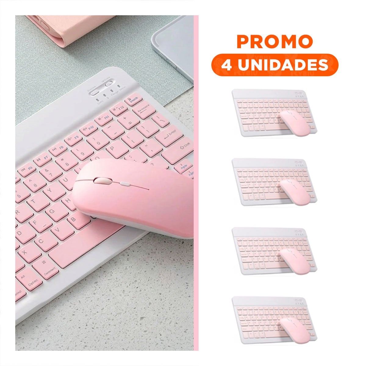 PACK4 DISPOSITIVO TECLADO INALAMBRICO Y MOUSE ROSADO PORTATIL CASA JUEGOS Y+REGALO STICKER - 1