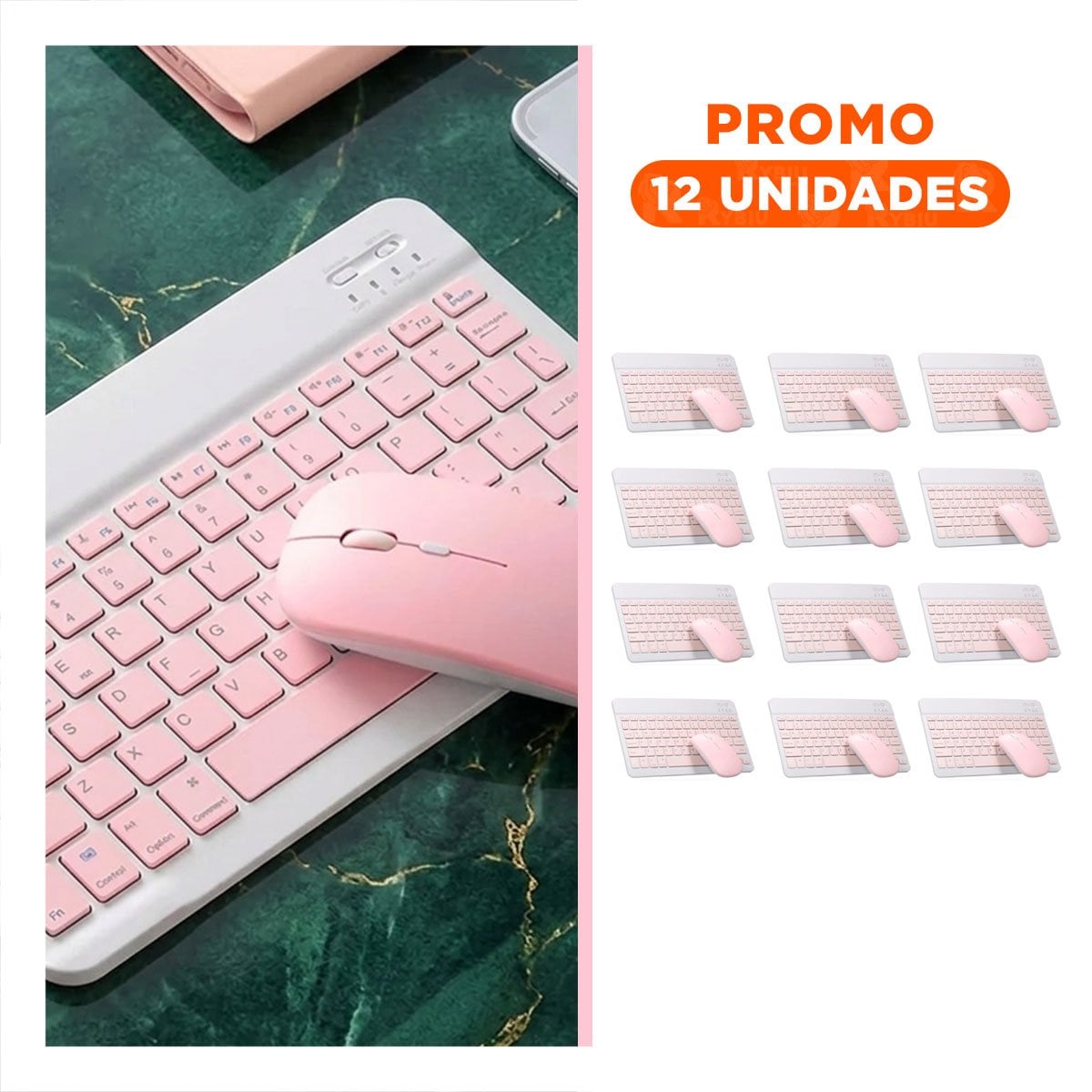 PACK12 ACCESORIO MOUSE INALAMBRICO Y TECLADO ROSADO PORTATIL LECTURA COMODA Y+REGALO STICKER - 1