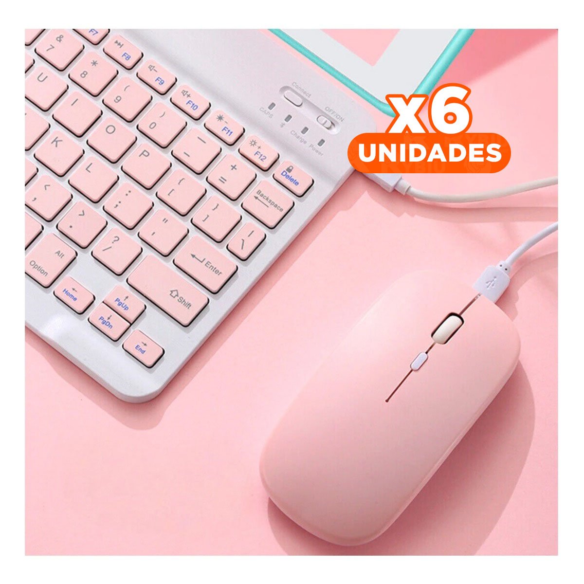 PACK6 ACCESORIO TECLADO Y MOUSE INALAMBRICO ROSADO PORTATIL SALA LECTURA Y+REGALO STICKER - 1