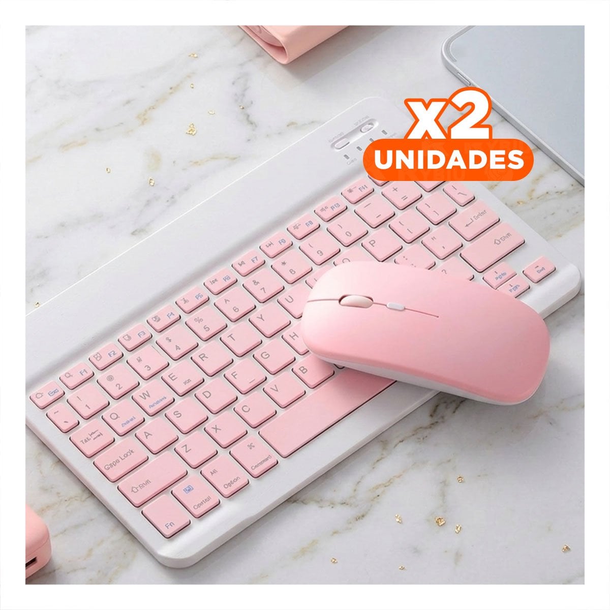 PACK2 EQUIPO TECLADO Y MOUSE ROSADO INALAMBRICO PORTATIL SALA USO CONTINUO Y+REGALO STICKER - 1