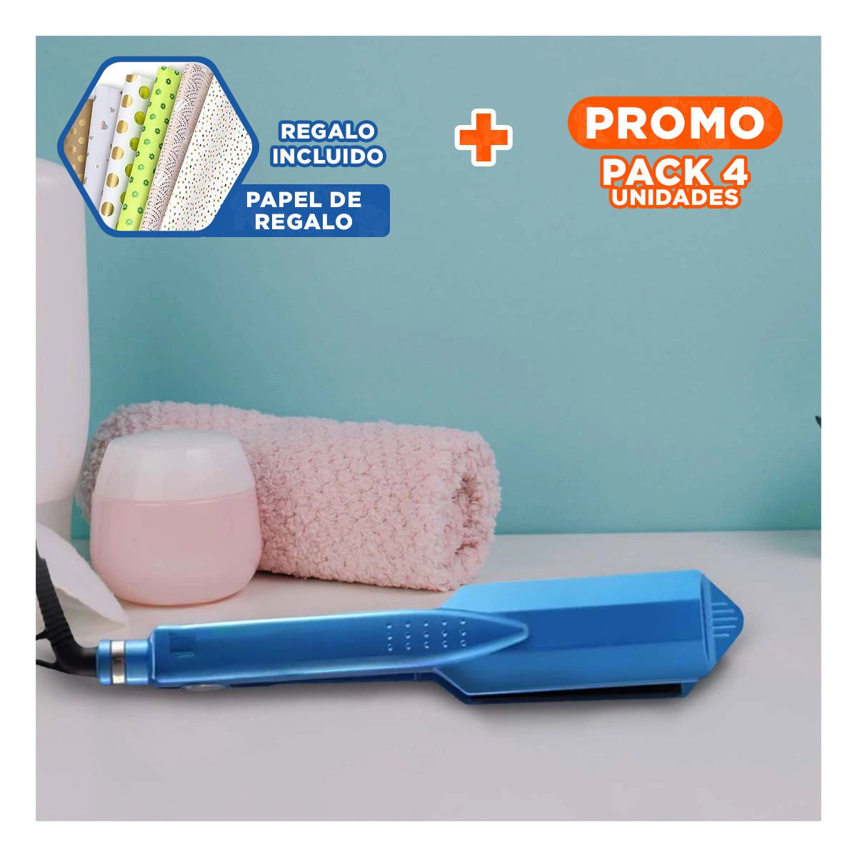 PACK4 ALISADOR CABELLO Y PLACAS CERAMICAS 2 PULGADAS CASA OFICINA RAPIDO Y+PAPEL REGALO - 1