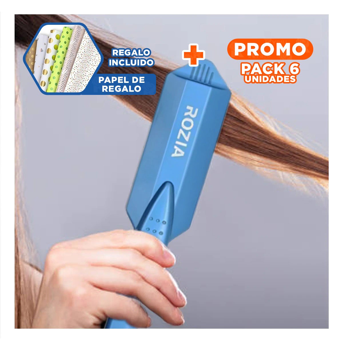 PACK6 PEINADOR CABELLO CON PLACAS CERAMICAS 2 PULGADAS USO DIARIO Y ESTILO Y+PAPEL REGALO - 1