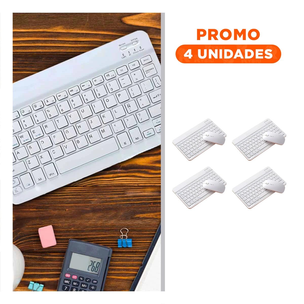 PACK4 DISPOSITIVO INALAMBRICO MOUSE Y TECLADO BLANCO PORTATIL CASA OFICINA Y+REGALO STICKER - 1