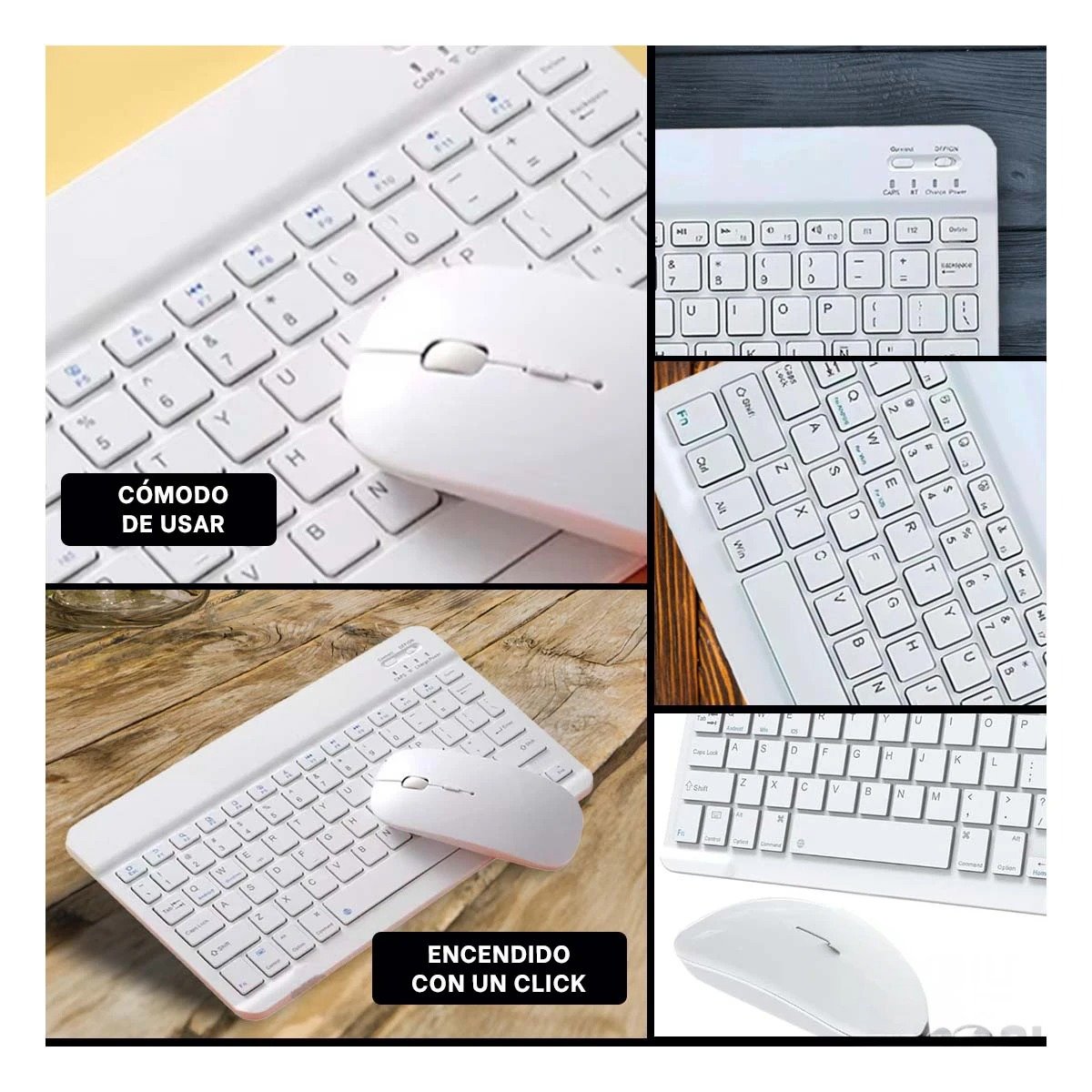 PACK4 DISPOSITIVO INALAMBRICO MOUSE Y TECLADO BLANCO PORTATIL CASA OFICINA Y+REGALO STICKER - 2