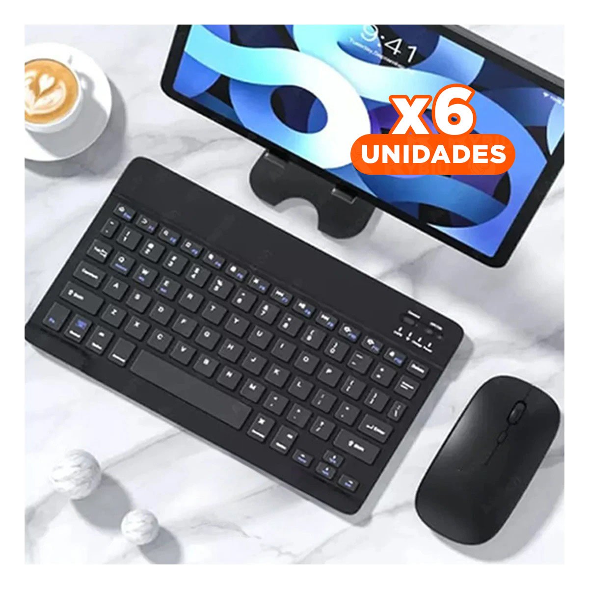 PACK6 ACCESORIO TECLADO Y MOUSE INALAMBRICO NEGRO PORTATIL LECTURA Y JUEGOS Y+REGALO STICKER - 1