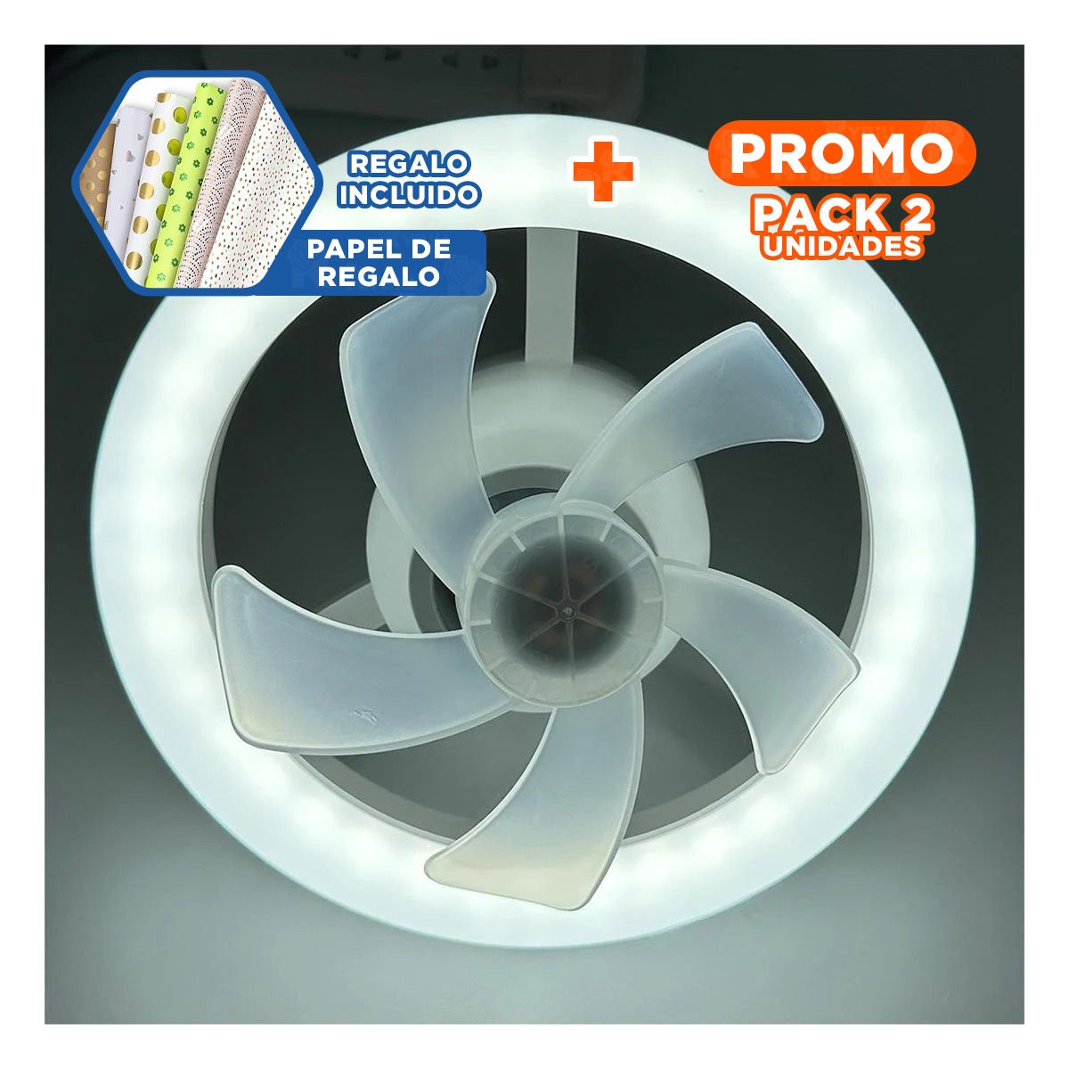 PACK2 TECHO CON VENTILADOR Y LAMPARA 2 EN 1 PARA SALA DORMITORIO Y COMEDOR Y+PAPEL REGALO - 1