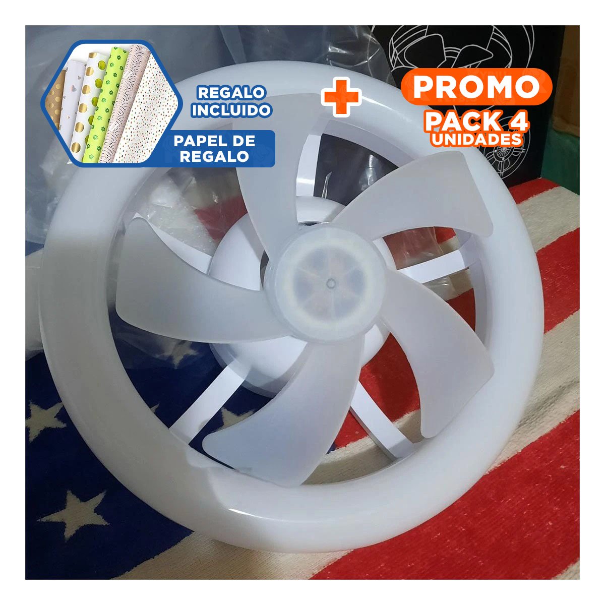 PACK4 TECHO CON LUZ Y VENTILADOR 2 EN 1 PARA HOGAR OFICINA Y CONFORT Y+PAPEL REGALO - 1