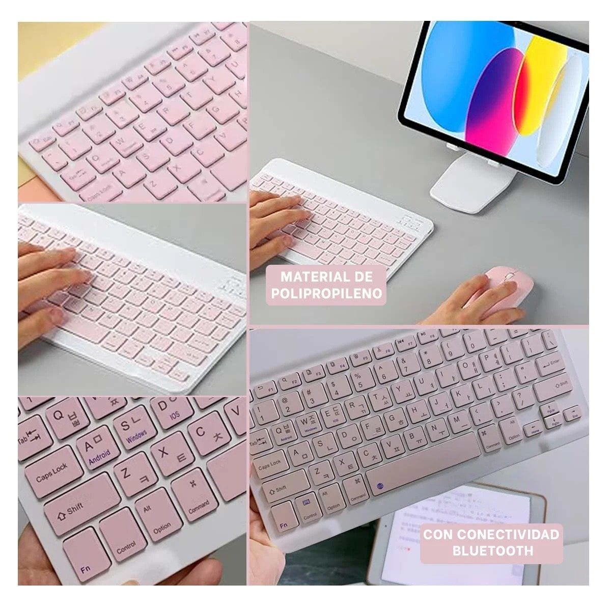 PACK6 DISPOSITIVO TECLADO Y MOUSE ROSADO INALAMBRICO PORTATIL CASA Y+PAPEL REGALO - 3
