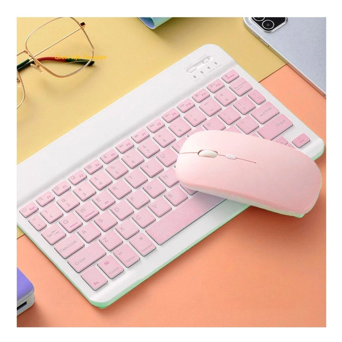 PACK6 DISPOSITIVO TECLADO Y MOUSE ROSADO INALAMBRICO PORTATIL CASA Y+PAPEL REGALO - 5