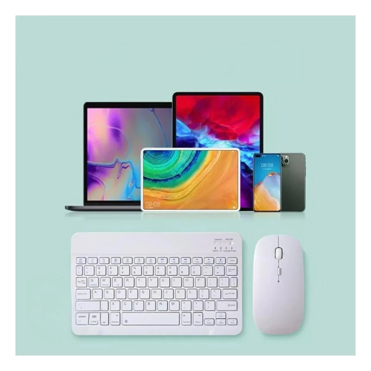 PACK4 DISPOSITIVO TECLADO INALAMBRICO Y MOUSE BLANCO PORTATIL USO DIARIO OFICINA Y+PAPEL REGALO - 2