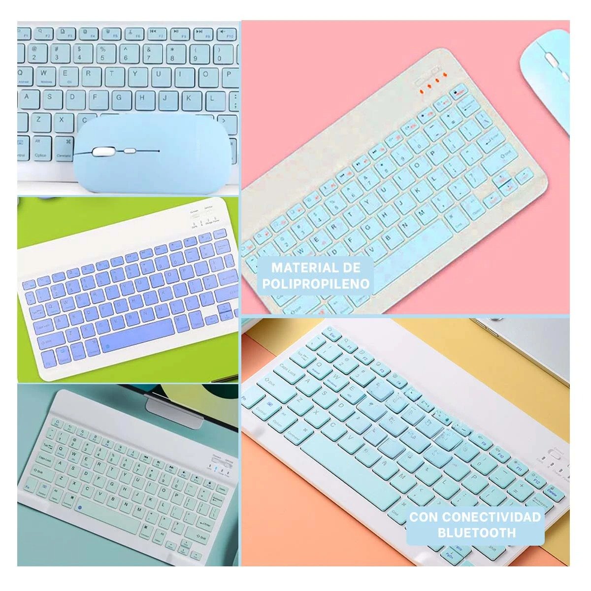 PACK6 EQUIPO PORTATIL MOUSE Y TECLADO CELESTE INALAMBRICO MODERNO LIGERO Y+PAPEL REGALO - 3